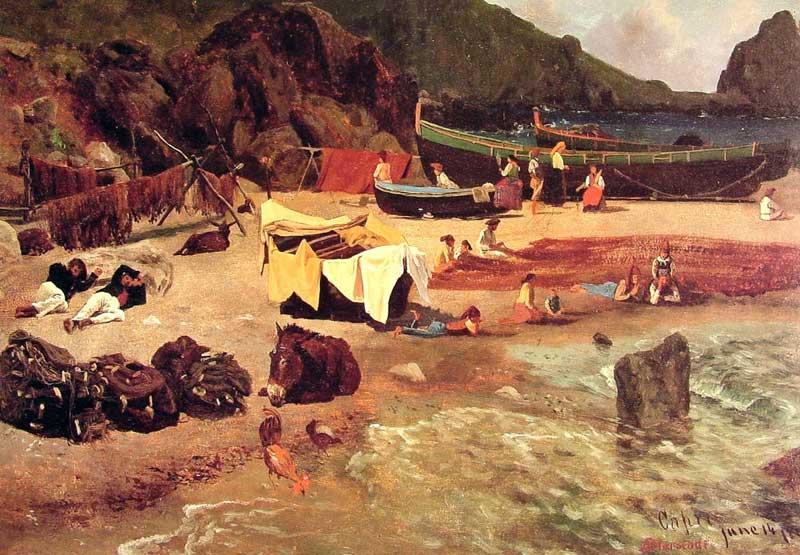 Albert Bierstadt Fishing Boats at Capri Sweden oil painting art
